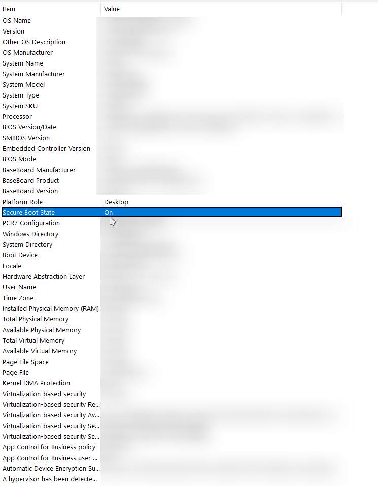 System Information showing Secure Boot State set to On